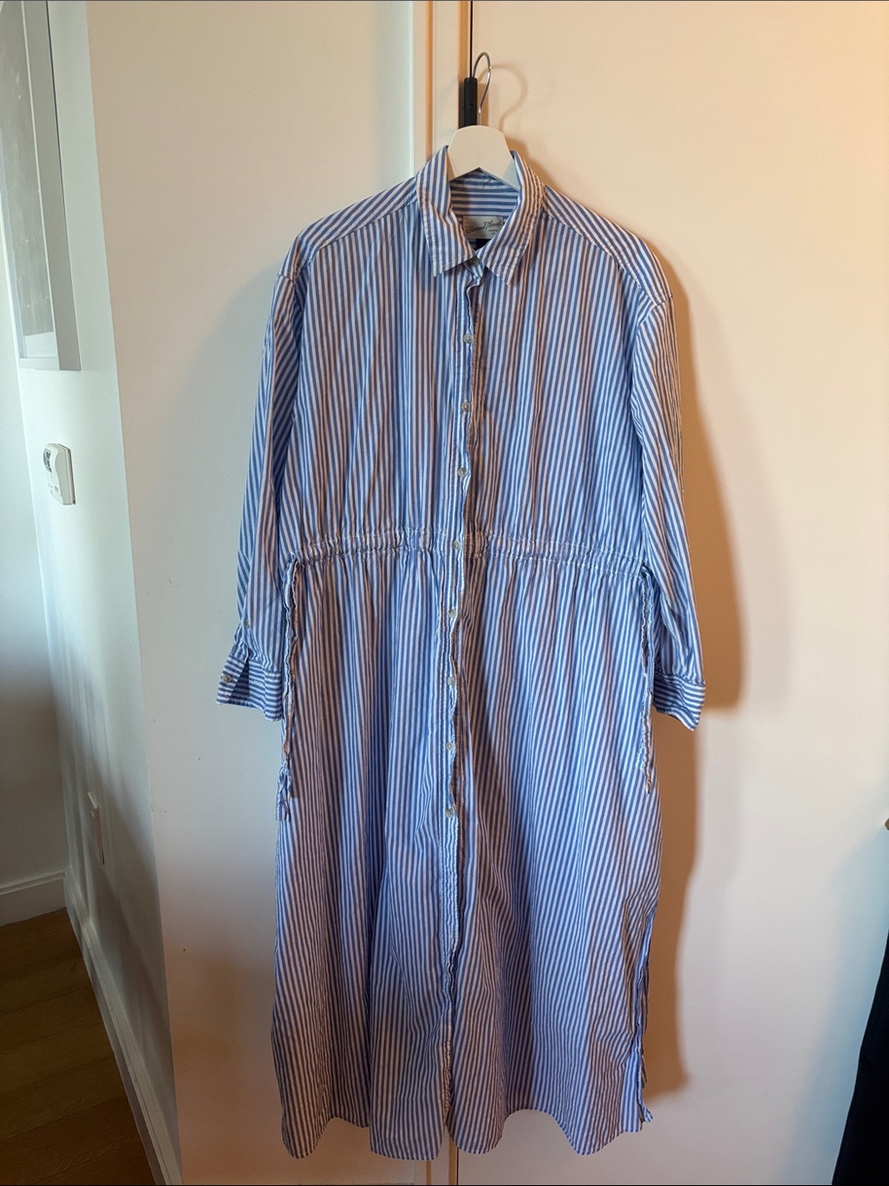 Blue and White Striped maxi Shirt Dress